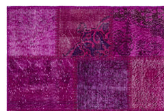 Iskece 26609 Pink Patchwork Wool Handmade Area Rug 3'11" x 5'11"