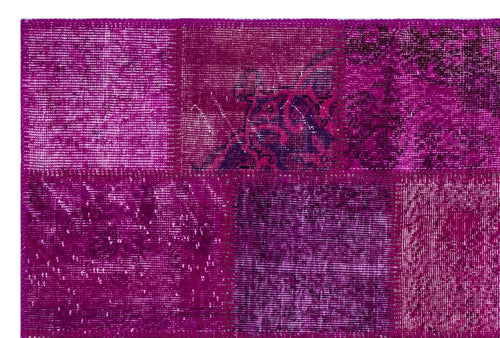 Iskece 26609 Pink Patchwork Wool Handmade Area Rug 3'11" x 5'11"