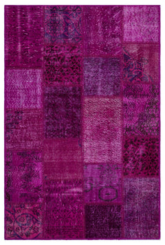 Iskece 26609 Pink Patchwork Wool Handmade Area Rug 3'11" x 5'11"