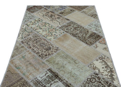 Iskece 26612 Beige Patchwork Wool Handmade Area Rug 3'11" x 5'11"