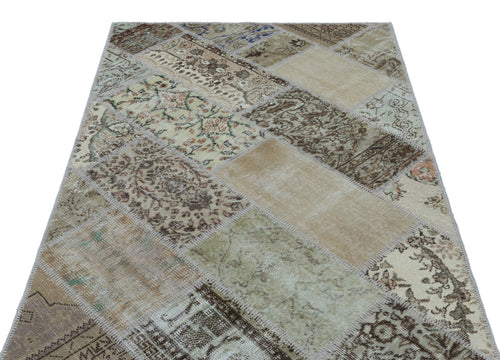 Iskece 26612 Beige Patchwork Wool Handmade Area Rug 3'11" x 5'11"