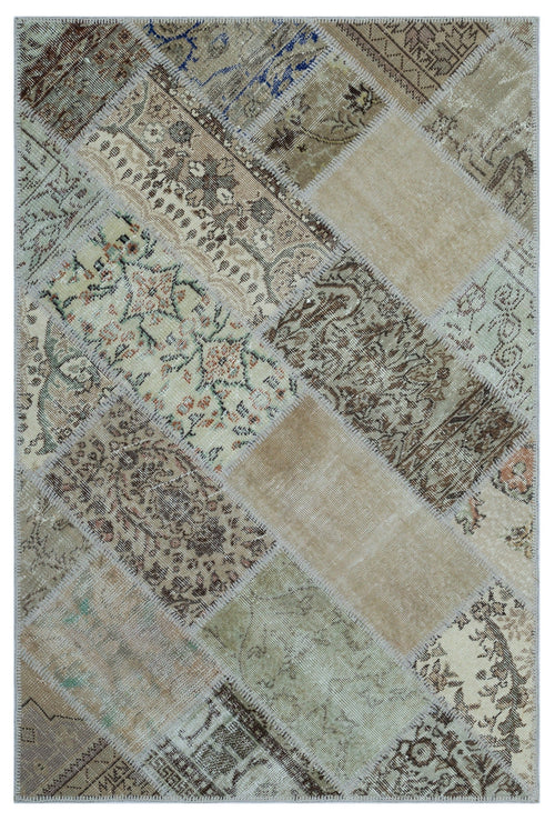 Iskece 26612 Beige Patchwork Wool Handmade Area Rug 3'11" x 5'11"