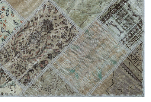 Iskece 26612 Beige Patchwork Wool Handmade Area Rug 3'11" x 5'11"