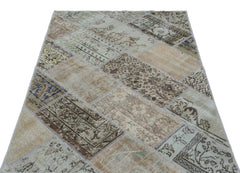 Iskece 26617 Beige Patchwork Wool Handmade Area Rug 3'11" x 5'11"