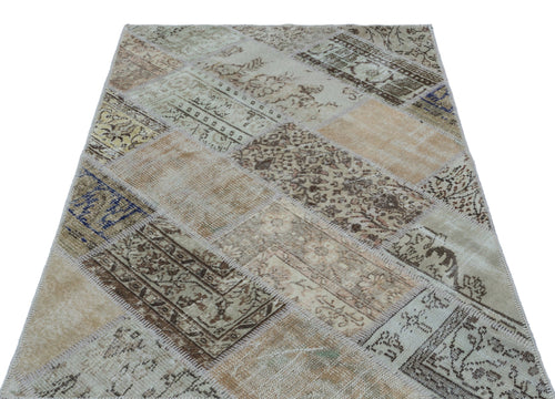 Iskece 26617 Beige Patchwork Wool Handmade Area Rug 3'11" x 5'11"