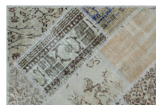 Iskece 26617 Beige Patchwork Wool Handmade Area Rug 3'11" x 5'11"