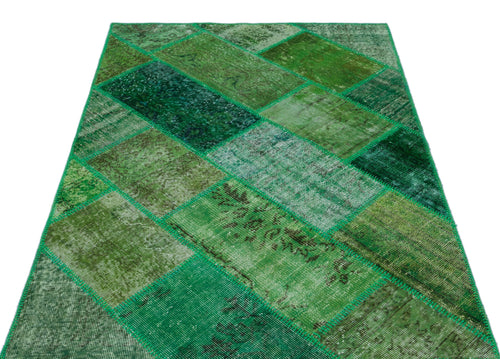 Iskece 26621 Green Vintage Wool Handmade Area Rug 3'11" x 5'11"
