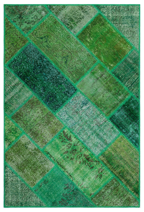 Iskece 26621 Green Vintage Wool Handmade Area Rug 3'11" x 5'11"