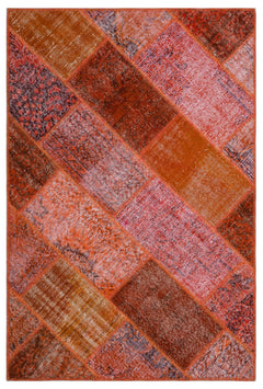 Iskece 26624 Red Patchwork Wool Handmade Area Rug 3'11" x 5'11"
