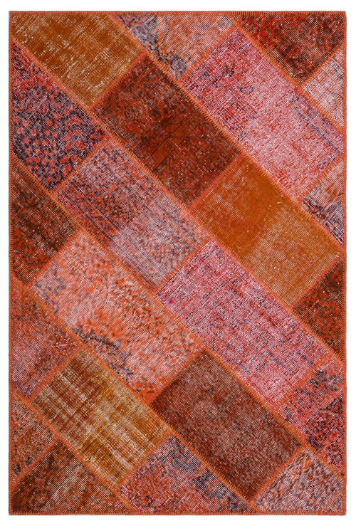 Iskece 26624 Red Patchwork Wool Handmade Area Rug 3'11" x 5'11"