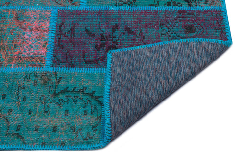 Iskece 26628 Turquoise Patchwork Wool Handmade Area Rug 3'11" x 5'11"