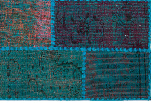 Iskece 26628 Turquoise Patchwork Wool Handmade Area Rug 3'11" x 5'11"