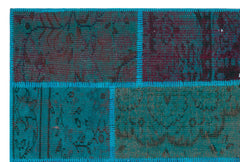 Iskece 26628 Turquoise Patchwork Wool Handmade Area Rug 3'11" x 5'11"