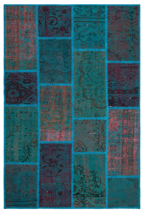 Iskece 26628 Turquoise Patchwork Wool Handmade Area Rug 3'11" x 5'11"