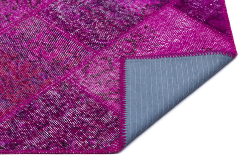 Iskece 26630 Pink Patchwork Wool Handmade Area Rug 3'11" x 5'11"