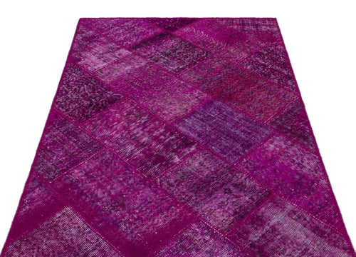 Iskece 26630 Pink Patchwork Wool Handmade Area Rug 3'11" x 5'11"