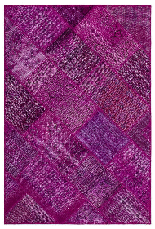 Iskece 26630 Pink Patchwork Wool Handmade Area Rug 3'11" x 5'11"