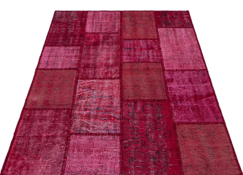 Iskece 26633 Red Patchwork Wool Handmade Area Rug 3'11" x 5'11"
