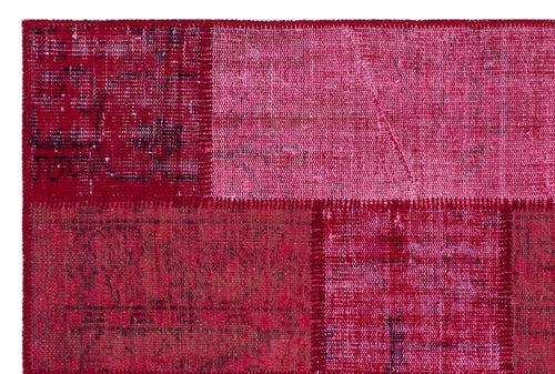 Iskece 26633 Red Patchwork Wool Handmade Area Rug 3'11" x 5'11"