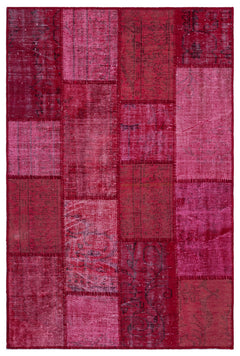 Iskece 26633 Red Patchwork Wool Handmade Area Rug 3'11" x 5'11"