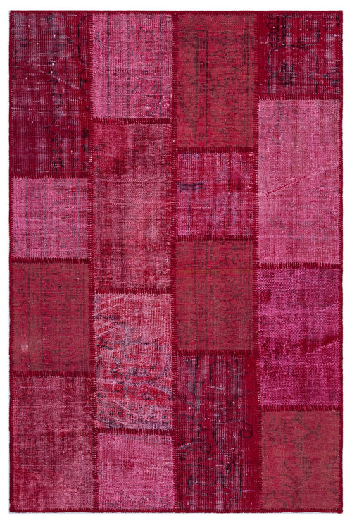 Iskece 26633 Red Patchwork Wool Handmade Area Rug 3'11" x 5'11"