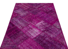 Iskece 26644 Pink Patchwork Wool Handmade Area Rug 3'11" x 5'11"