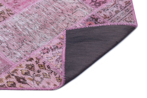 Iskece 26646 Pink Patchwork Wool Handmade Area Rug 3'11" x 5'11"