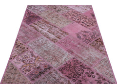 Iskece 26646 Pink Patchwork Wool Handmade Area Rug 3'11" x 5'11"