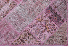 Iskece 26646 Pink Patchwork Wool Handmade Area Rug 3'11" x 5'11"