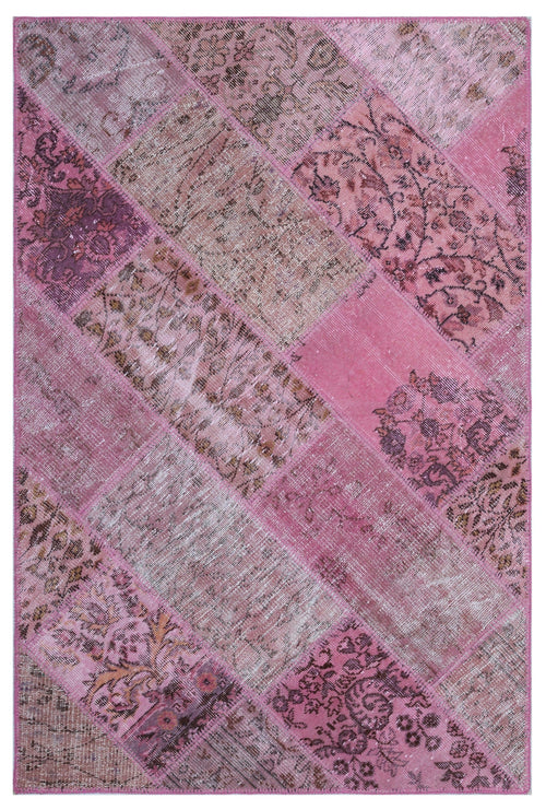 Iskece 26646 Pink Patchwork Wool Handmade Area Rug 3'11" x 5'11"