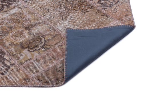 Iskece 26648 Brown Patchwork Wool Handmade Area Rug 3'11" x 5'11"