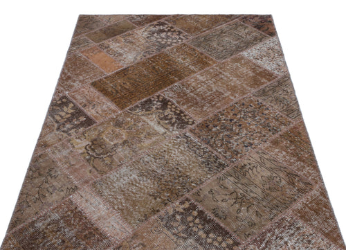 Iskece 26648 Brown Patchwork Wool Handmade Area Rug 3'11" x 5'11"