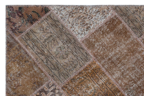 Iskece 26648 Brown Patchwork Wool Handmade Area Rug 3'11" x 5'11"