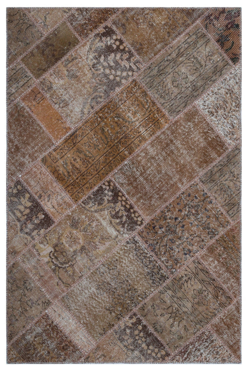 Iskece 26648 Brown Patchwork Wool Handmade Area Rug 3'11" x 5'11"