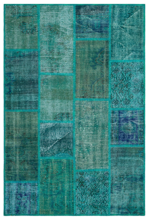 Iskece 26650 Turquoise Patchwork Wool Handmade Area Rug 3'11" x 5'11"