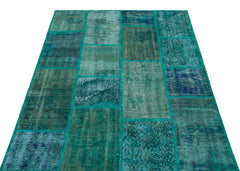 Iskece 26650 Turquoise Patchwork Wool Handmade Area Rug 3'11" x 5'11"
