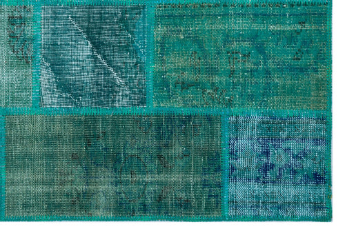 Iskece 26650 Turquoise Patchwork Wool Handmade Area Rug 3'11" x 5'11"
