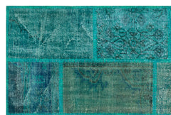 Iskece 26650 Turquoise Patchwork Wool Handmade Area Rug 3'11" x 5'11"