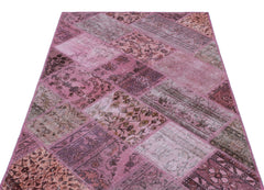 Iskece 26651 Pink Patchwork Wool Handmade Area Rug 3'11" x 5'11"