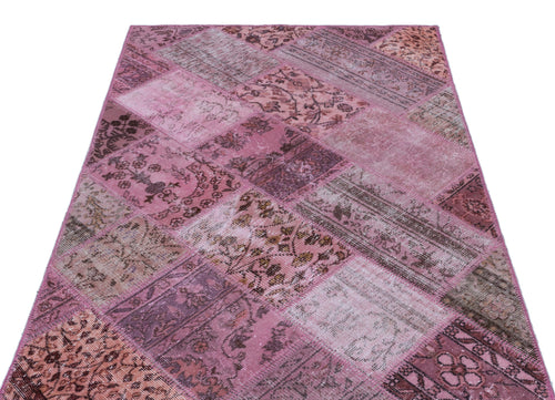 Iskece 26651 Pink Patchwork Wool Handmade Area Rug 3'11" x 5'11"