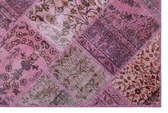 Iskece 26651 Pink Patchwork Wool Handmade Area Rug 3'11" x 5'11"