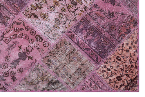 Iskece 26651 Pink Patchwork Wool Handmade Area Rug 3'11" x 5'11"