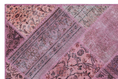 Iskece 26651 Pink Patchwork Wool Handmade Area Rug 3'11" x 5'11"