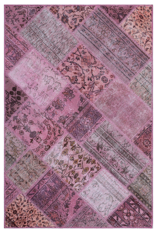 Iskece 26651 Pink Patchwork Wool Handmade Area Rug 3'11" x 5'11"