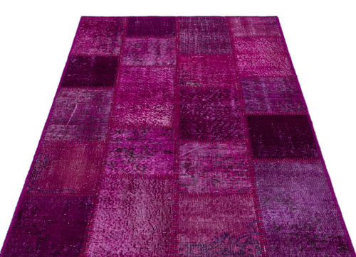 Iskece 26657 Pink Patchwork Wool Handmade Area Rug 3'11" x 5'11"