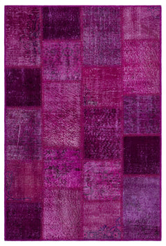 Iskece 26657 Pink Patchwork Wool Handmade Area Rug 3'11" x 5'11"