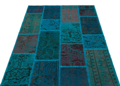 Iskece 26659 Turquoise Patchwork Wool Handmade Area Rug 3'11" x 5'11"