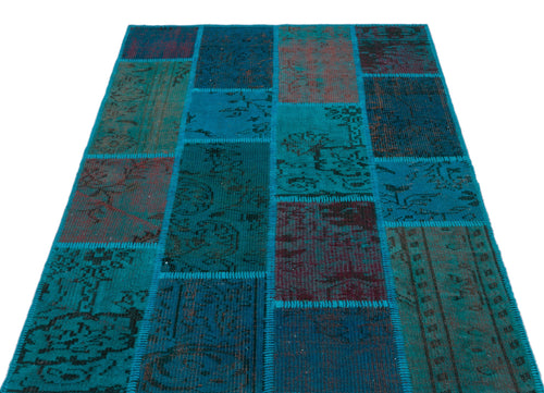 Iskece 26659 Turquoise Patchwork Wool Handmade Area Rug 3'11" x 5'11"