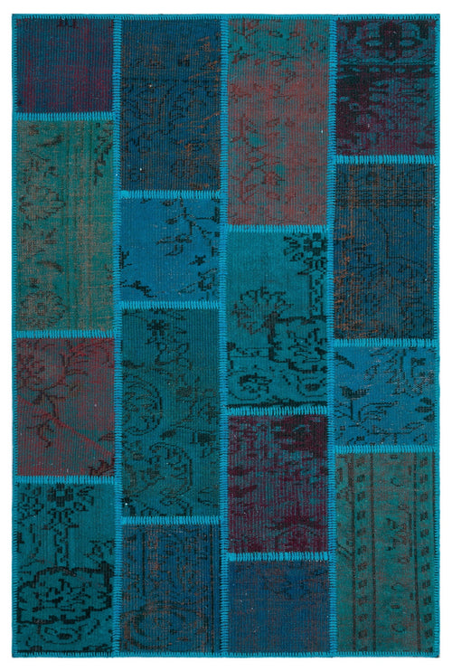 Iskece 26659 Turquoise Patchwork Wool Handmade Area Rug 3'11" x 5'11"