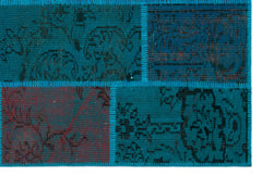 Iskece 26659 Turquoise Patchwork Wool Handmade Area Rug 3'11" x 5'11"